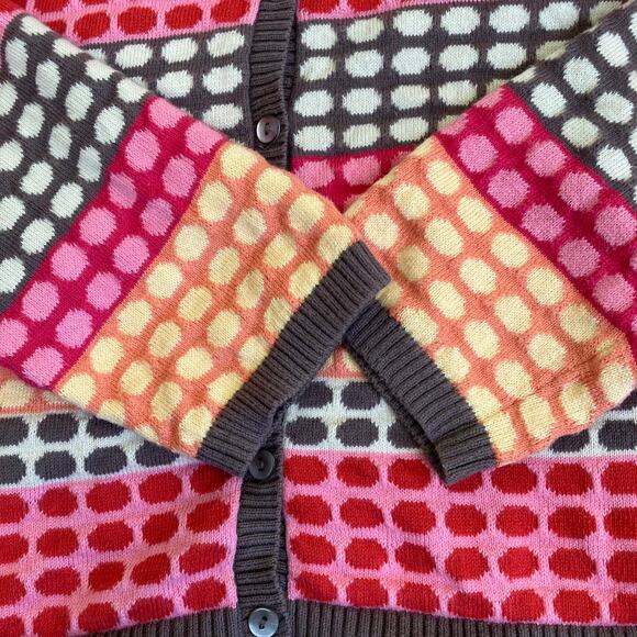 Talbots L Pet Vtg Y2K Retro Style Polka Dot & Striped Cardigan Cotton-Cashmere - Picture 14 of 16
